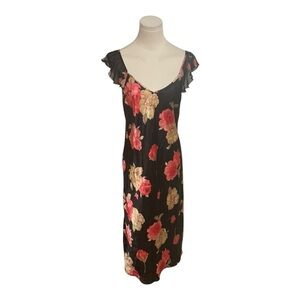 LA INTIMATES Black Floral Slip Dress Pink Sexy Midi‎ Feminine Boho Festival Sz S
